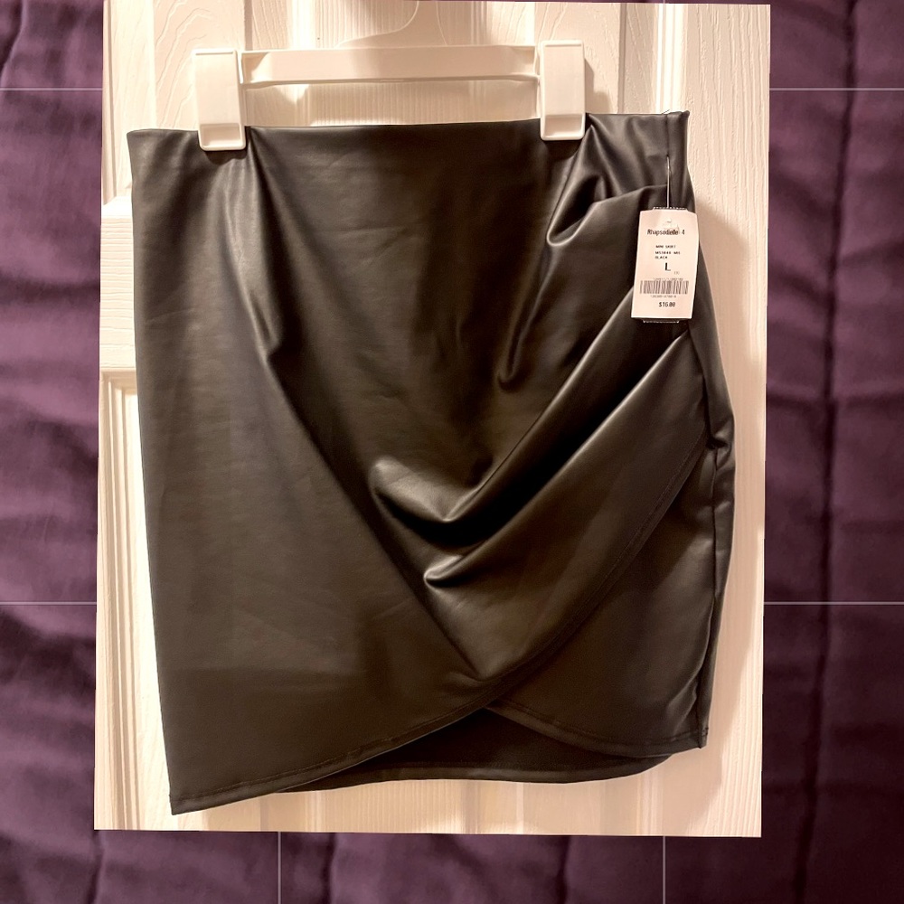 Black faux leather mini skirt